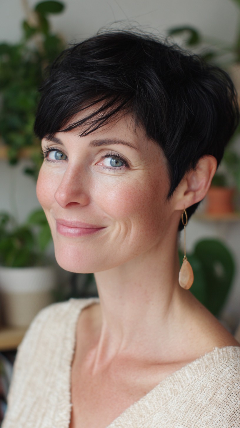 Short Sleek Pixie with Wispy Diagonal Fringe