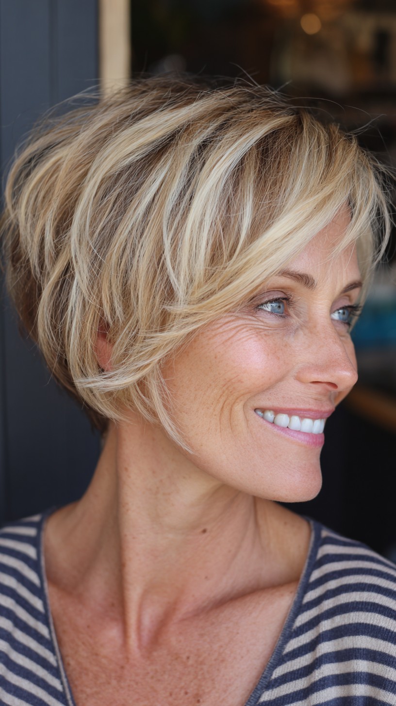 Short Stacked Pixie-Bob with Side-Swept Curtain Fringe