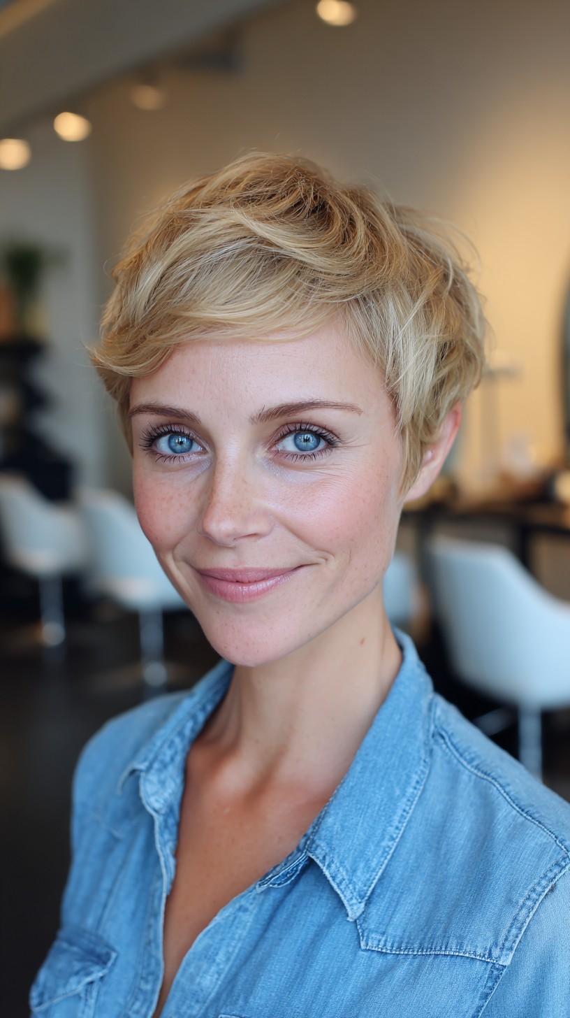 Short Textured Blonde Pixie with Micro-Fringe