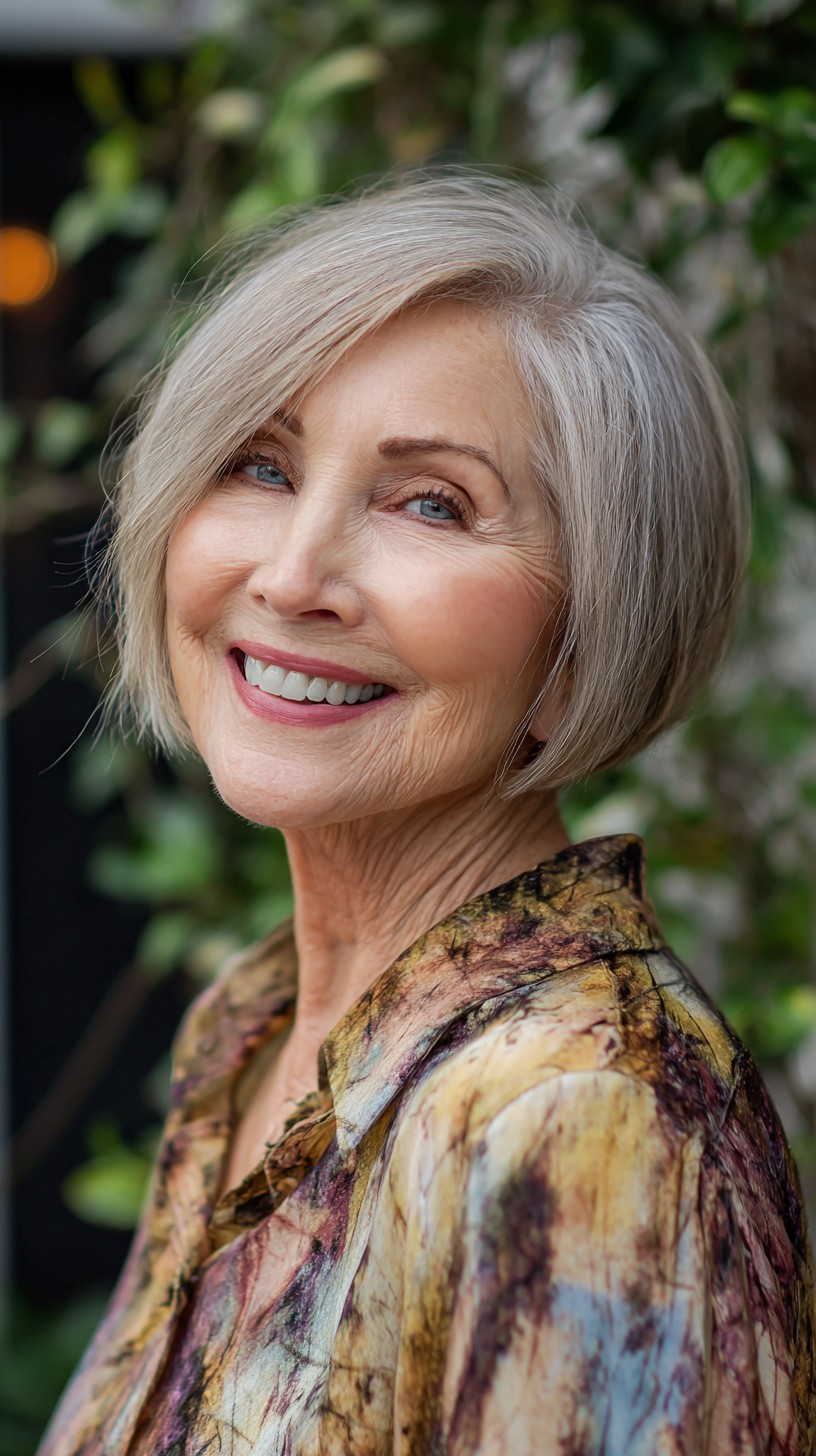 Silver Angled Chin-Length Bob with Deep Side Part