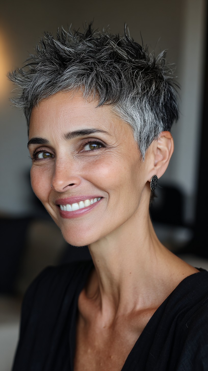 Silver-Spiked Pixie with Tapered Temples and Textured Crown