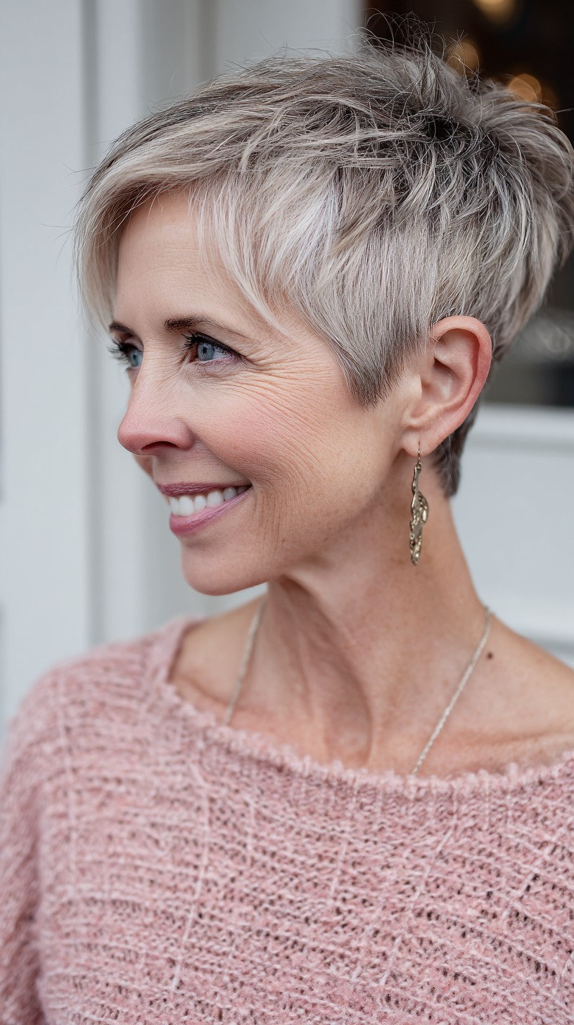 Silver Tapered Angled Pixie with Textured Fringe