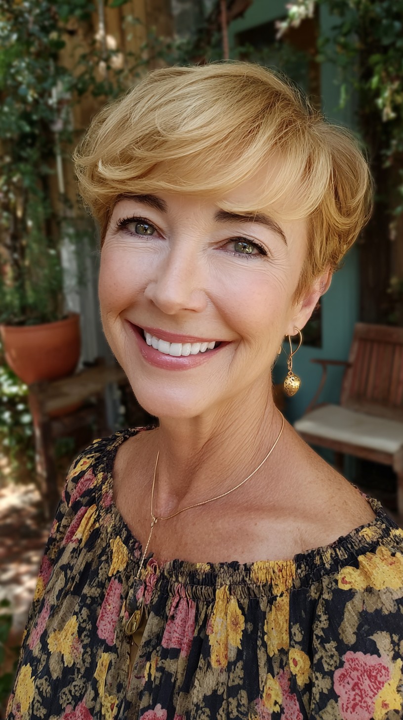 Soft Golden Feathered Pixie with Curtain Fringe
