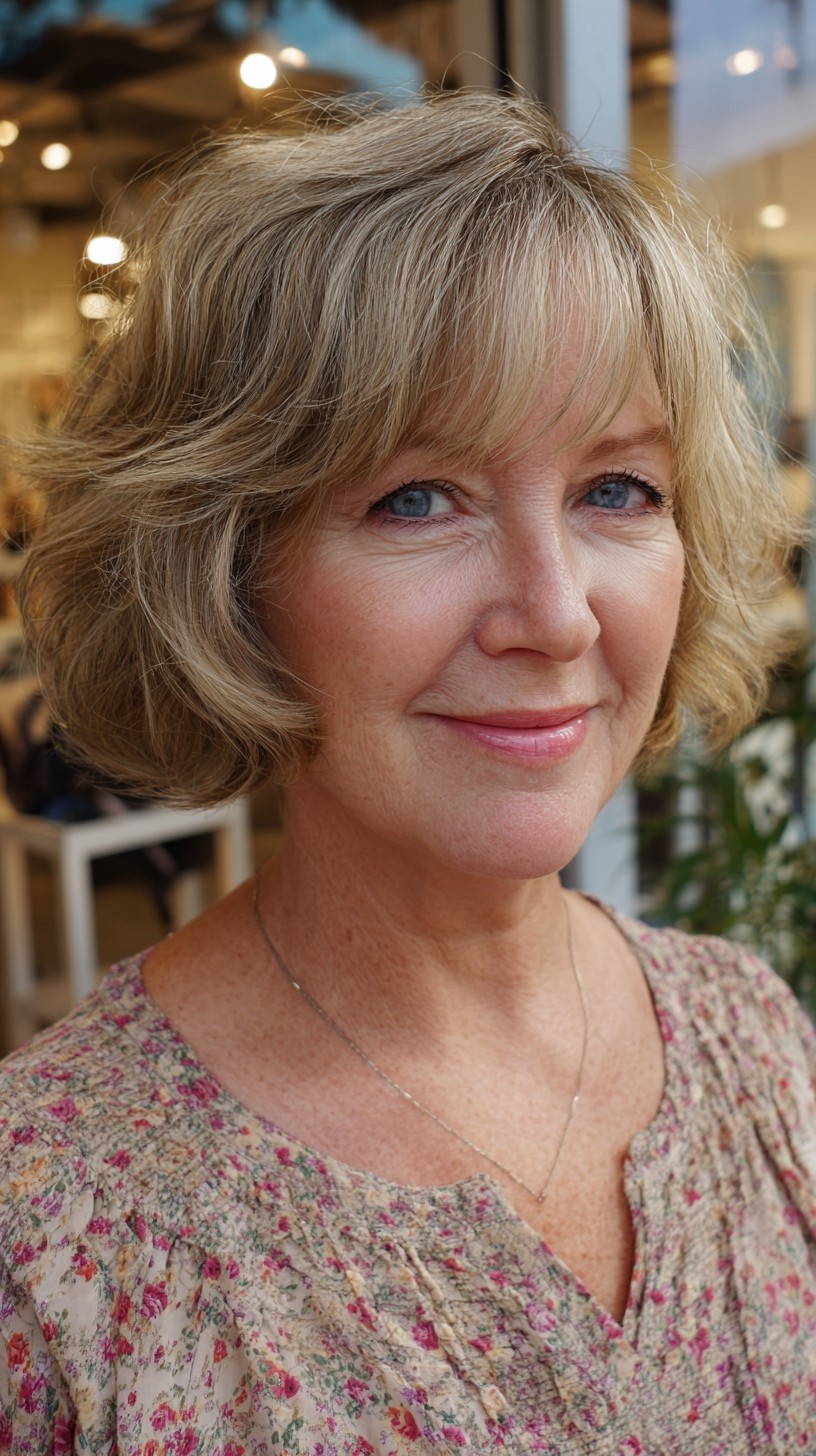 Soft Layered Chin-Length Bob with Feathered Brow-Skimming Bangs
