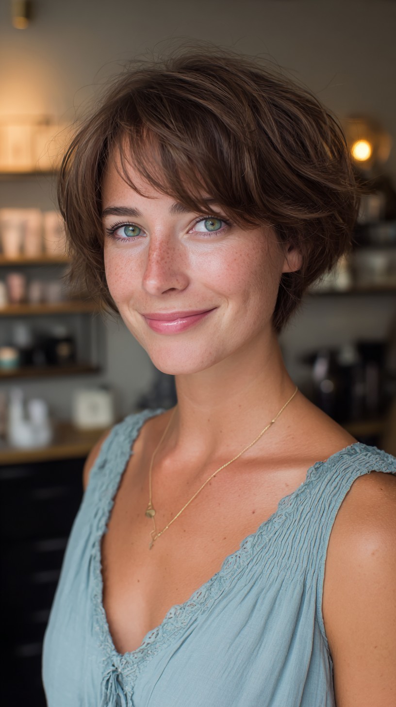 Soft Rounded Textured Pixie with Wispy Curtain Fringe