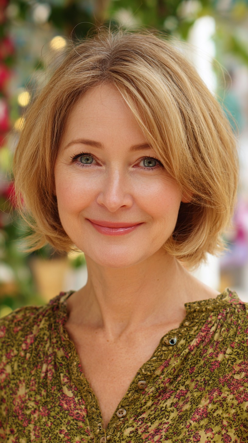 Soft Side-Swept Layered Chin-Length Bob with Root-Smudge