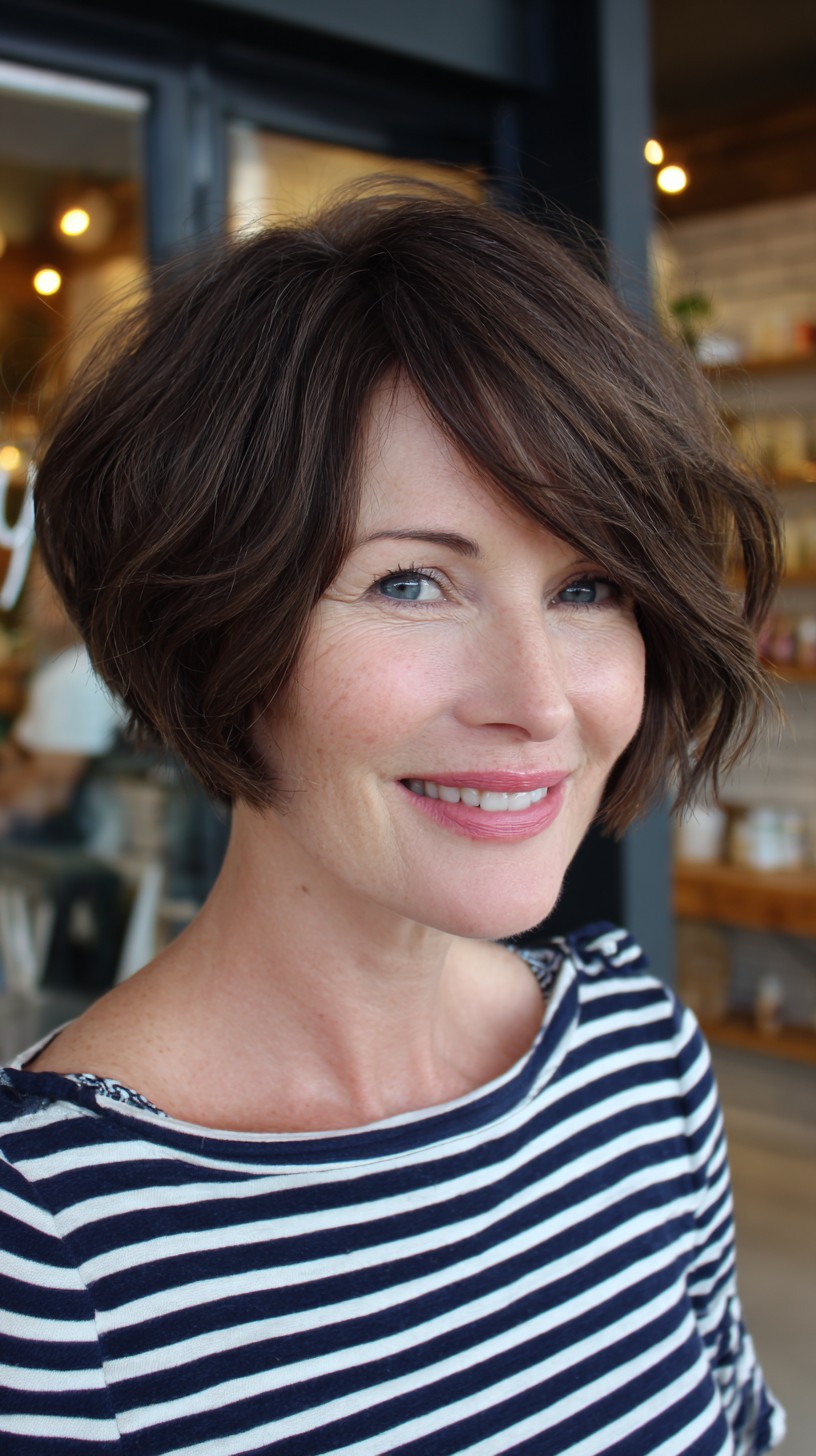 Soft Stacked Chin-Length Bob with Side-Swept Fringe
