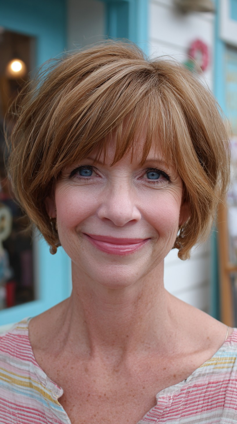 Strawberry Blonde Short Rounded Bob with Soft Textured Fringe