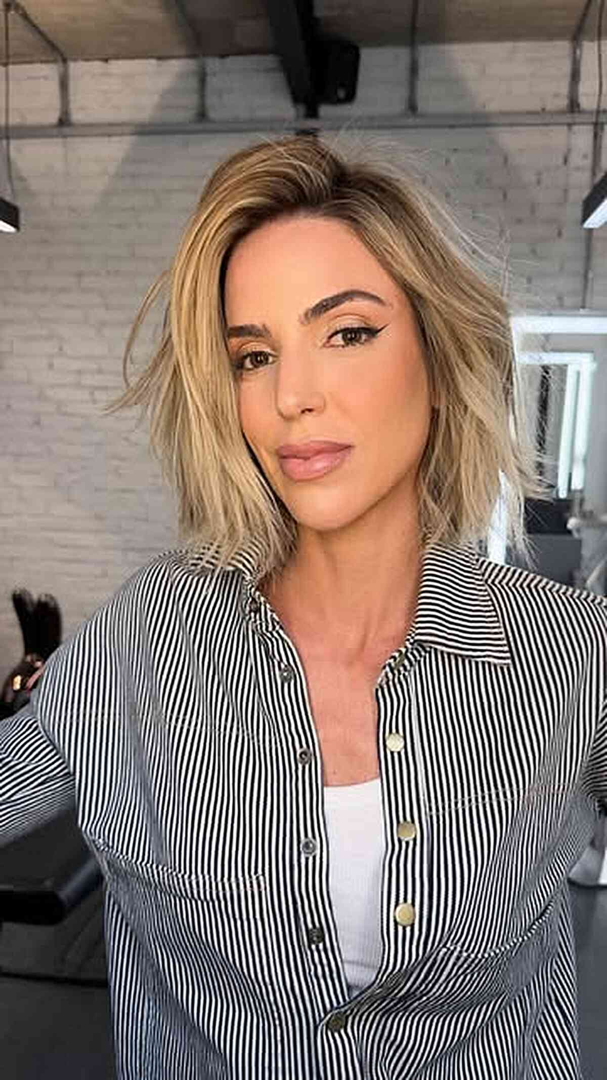 Textured Sandy Blonde Lob with Dimensional Layers
