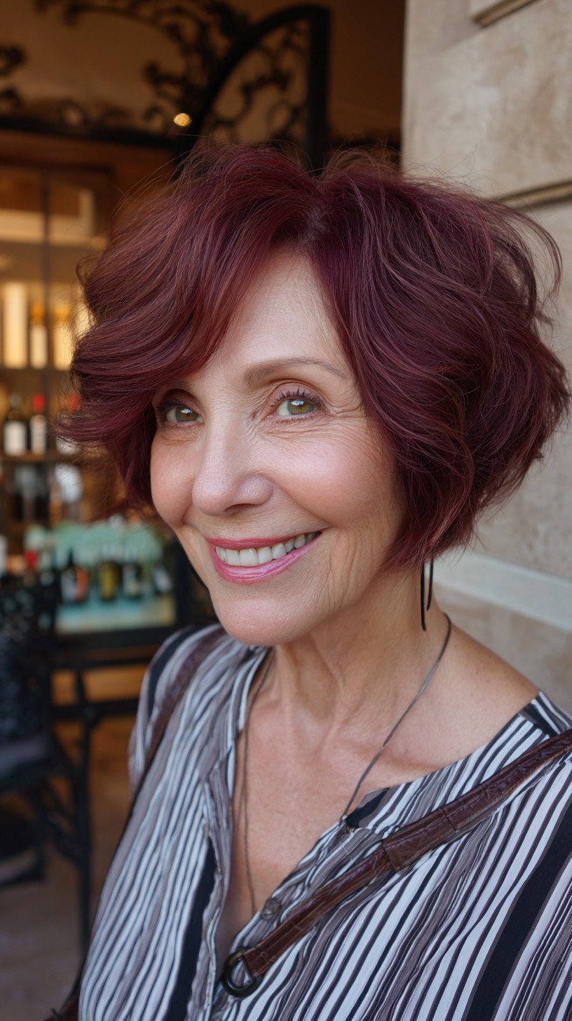 Textured Wine-Red Short Bob with Lifted Crown
