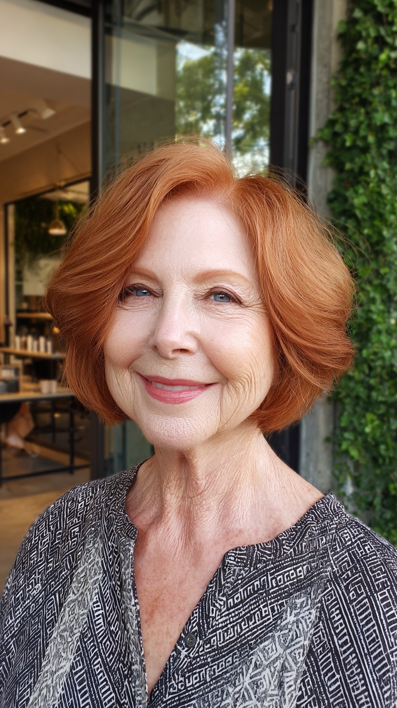 Voluminous Copper Chin-Length Layered Bob