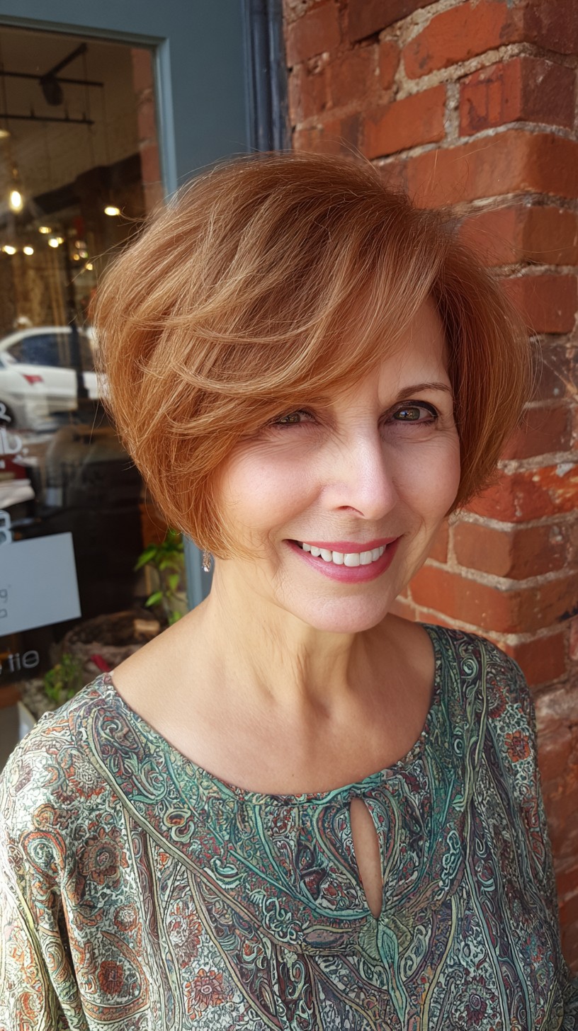 Warm Copper Layered Side-Part Bob with Interior Graduation
