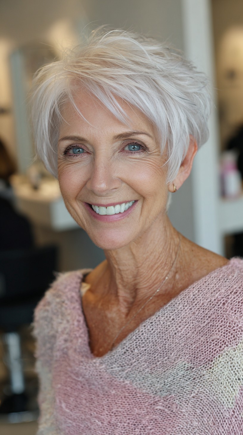 Platinum Feathered Crop with Soft Side Fringe and Lifted Crown