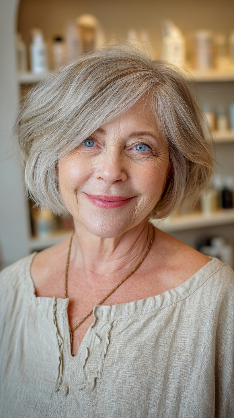 Silver Side-Swept Graduated Bob with Internally-Textured Layers