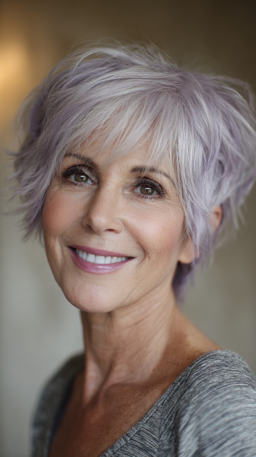 Soft Lavender-Silver Textured French Pixie