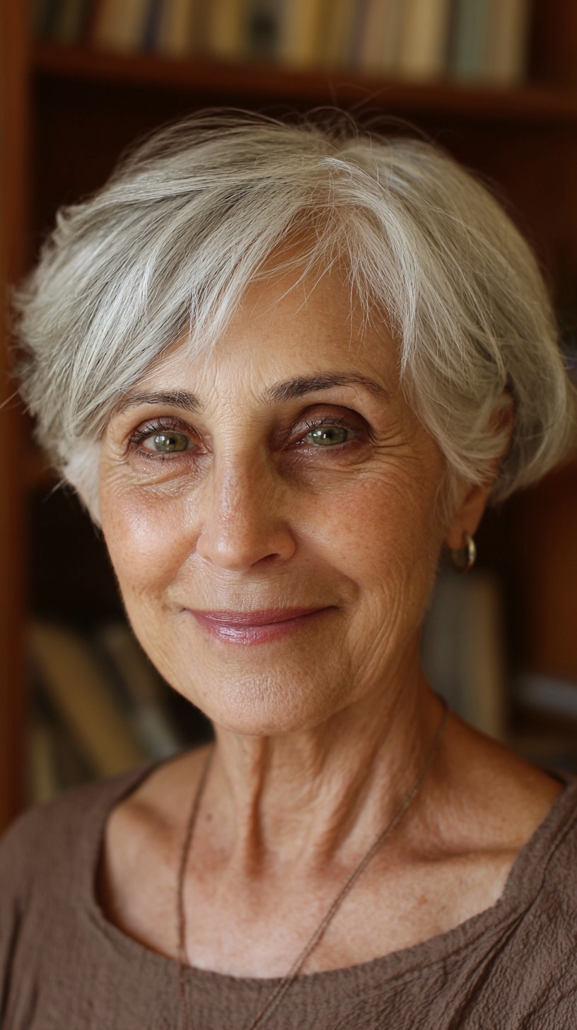 Soft Silver Tapered Crop with Side-Swept Fringe