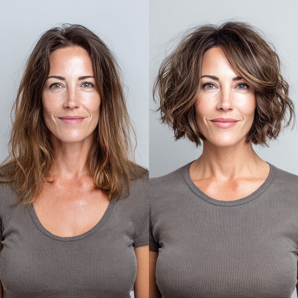 Caramel-Framed Tousled Chin-Length Shagbob with Subtle Root Shadow