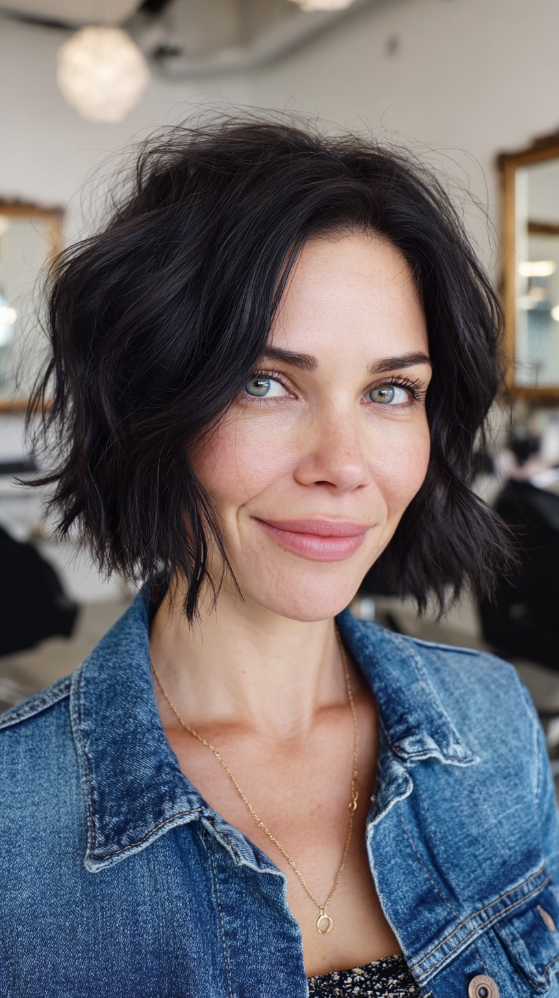 Choppy Razored Jaw-Length Shaggy Bob with Face-Framing Sweep