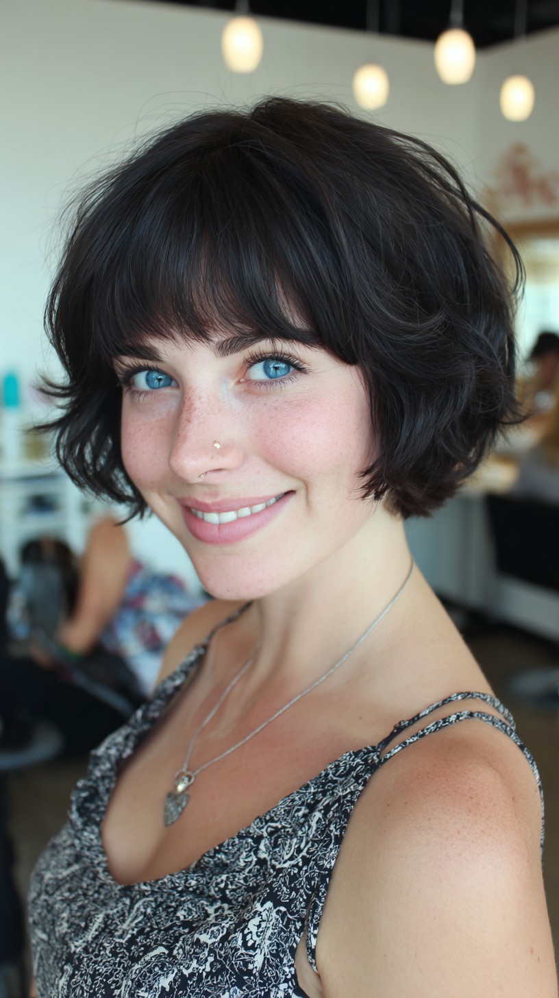 Soft Textured Jaw-Length Shag with Feathered Fringe