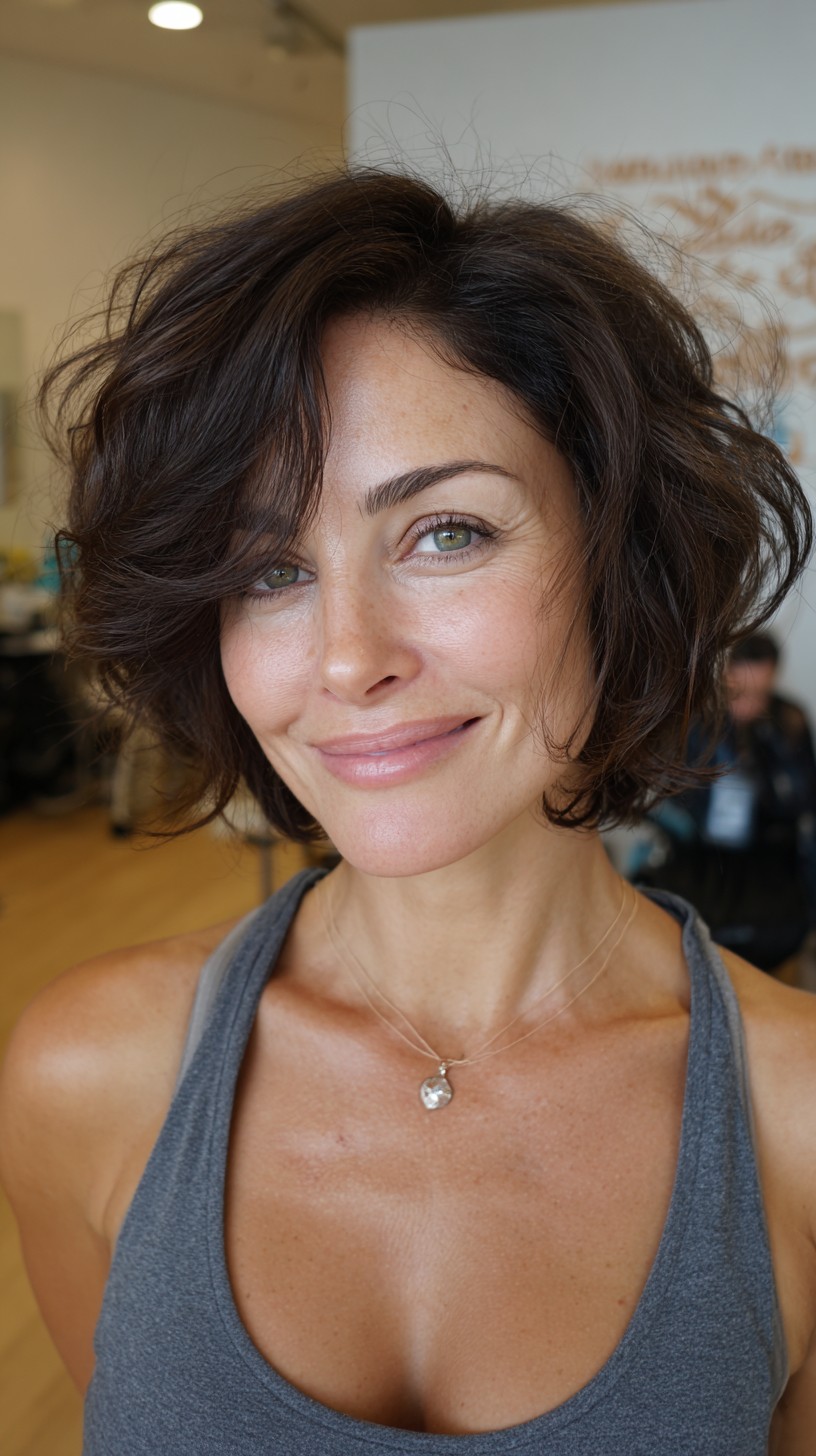 Wavy Chin-Length Shaggy Bob with Deep Side Sweep