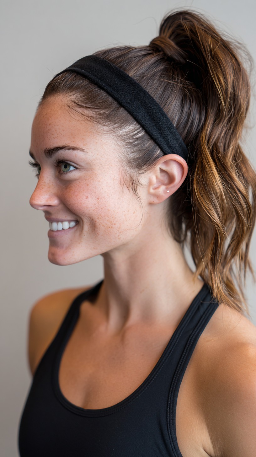 Athletic High Pony with Soft Balayage Face-Framing Layers