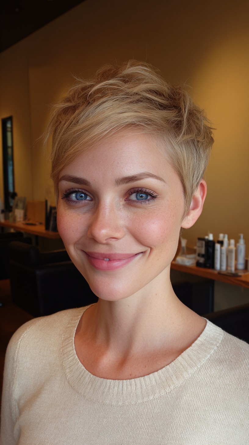 Choppy Ash-Blonde Pixie with Textured Side Fringe
