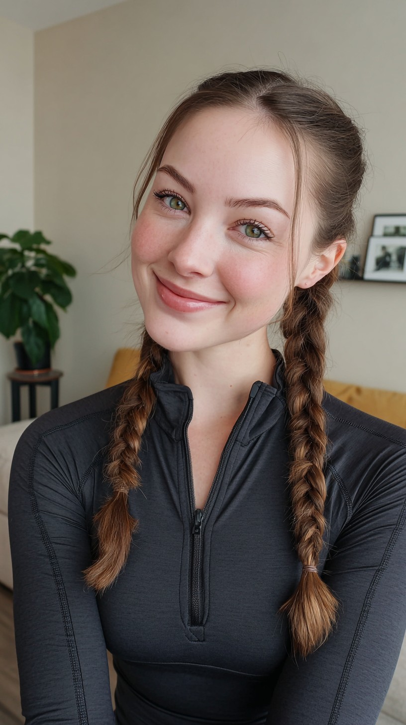 Classic Double Boxer Braids with Soft Face-Framing Tendrils