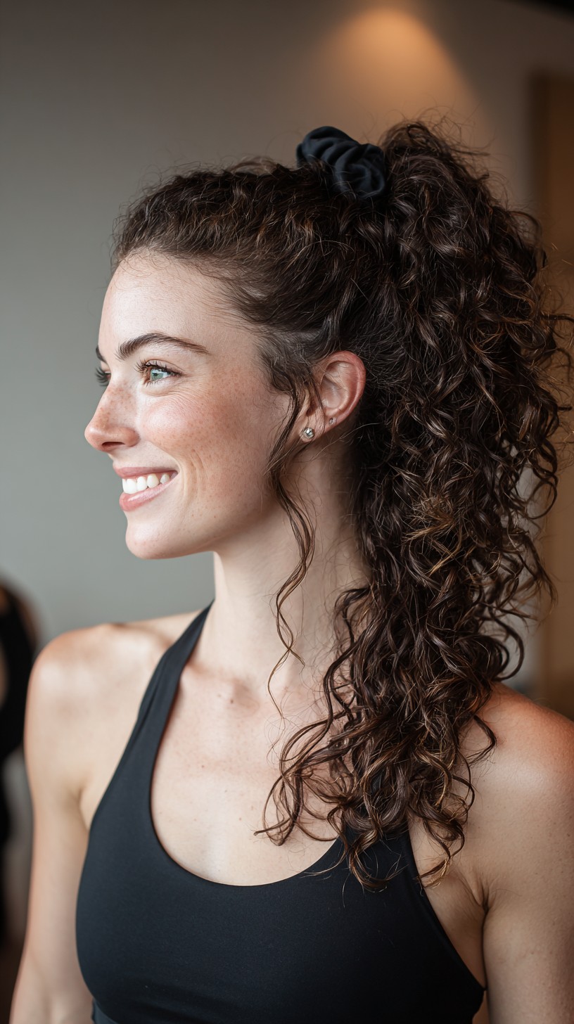 Curly High Pony with Face-Framing S-Curls and Long Layers