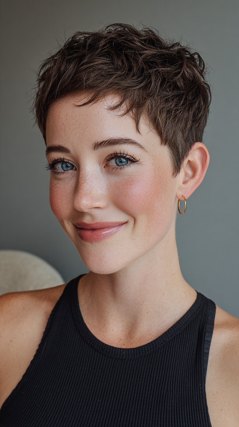 Feathered Micro-Pixie with Soft Crown Texture