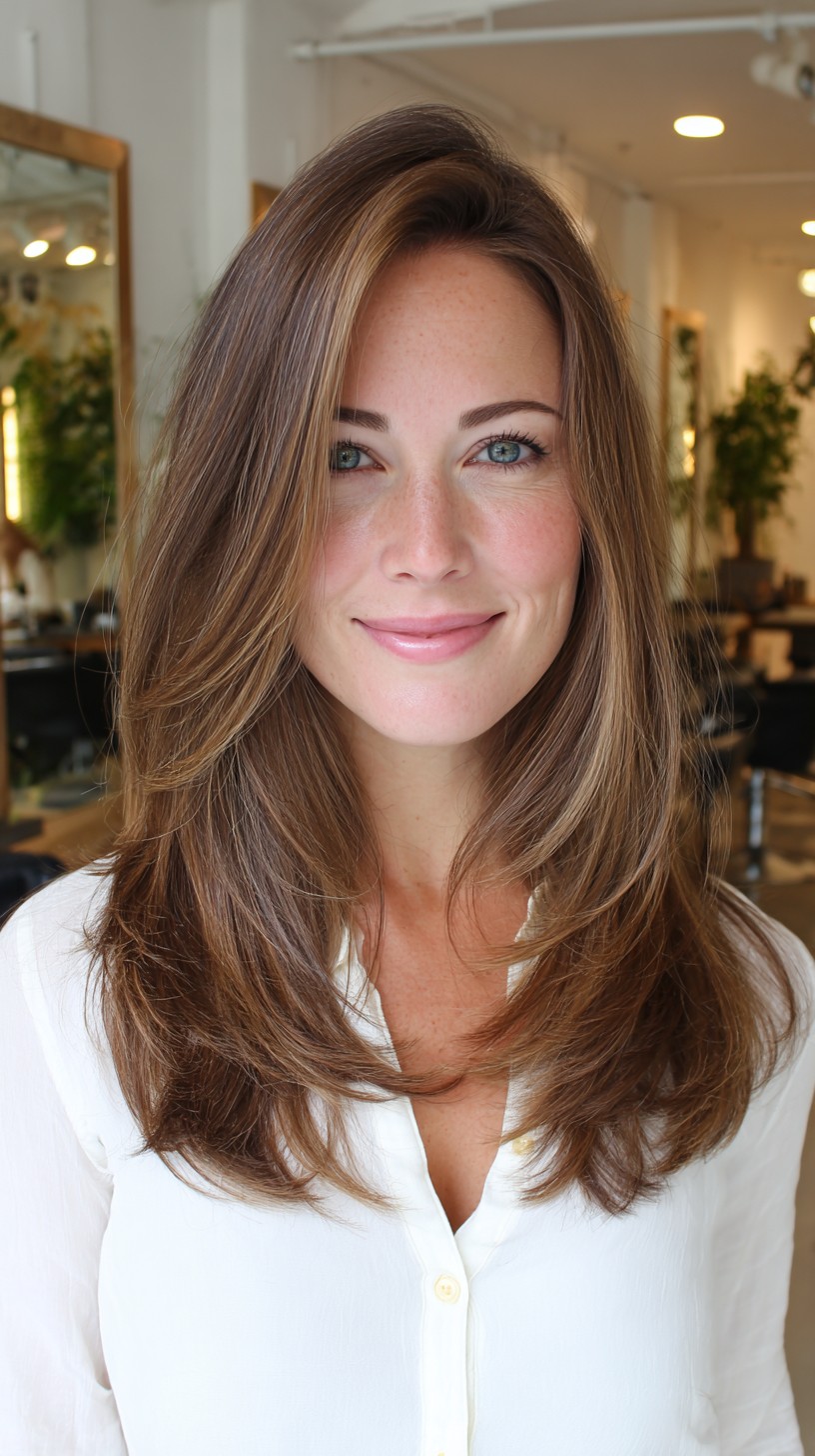 Long Rounded Blowout with Parietal Lift and Face-Framing Babylights