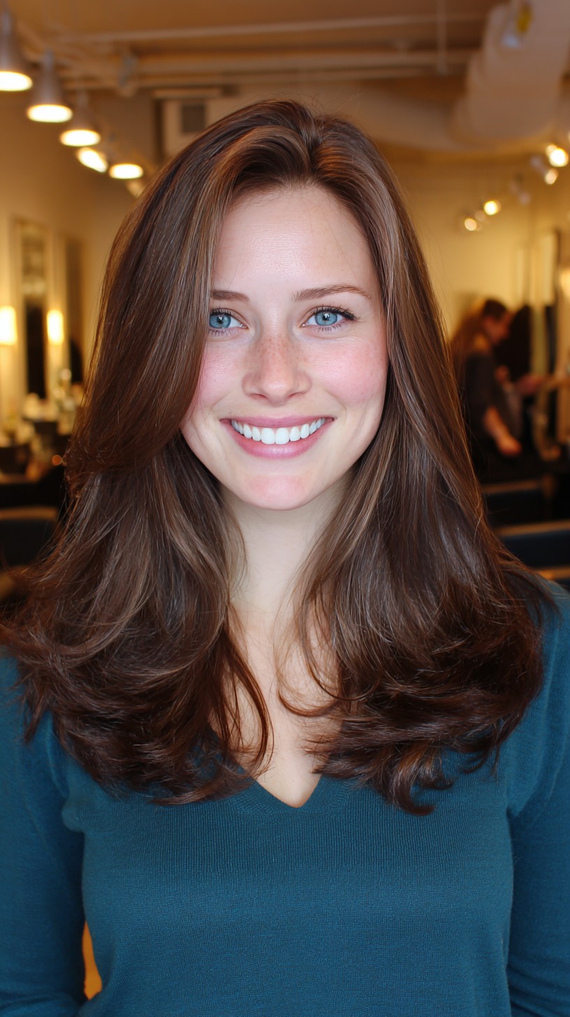 Root-Shadow Rounded Blowout with Long Feathered Face-Framing