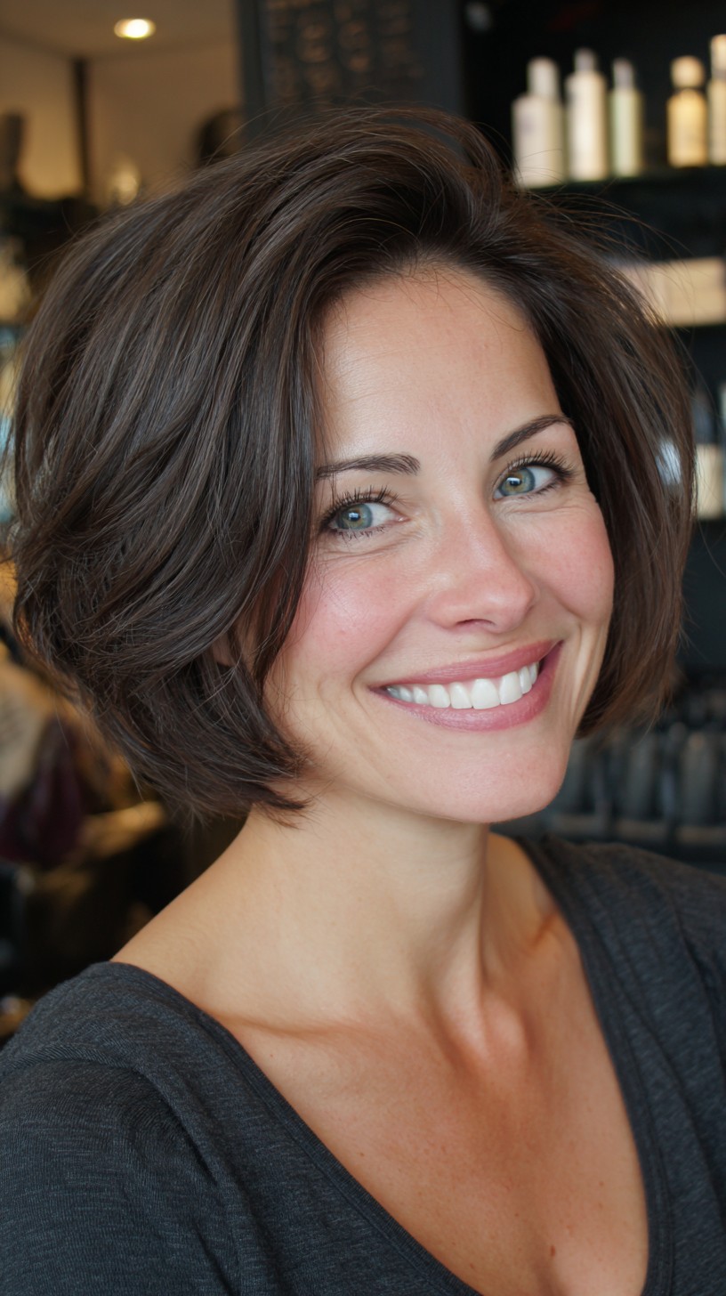 Rounded Textured Chin-Length Blowout with Soft Parietal Lift