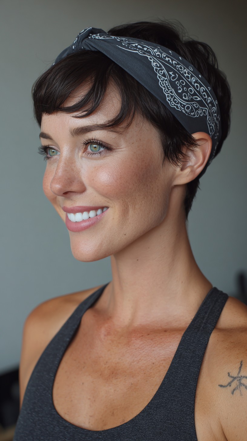 Short Textured Pixie with Soft Curtain Fringe and Tapered Nape