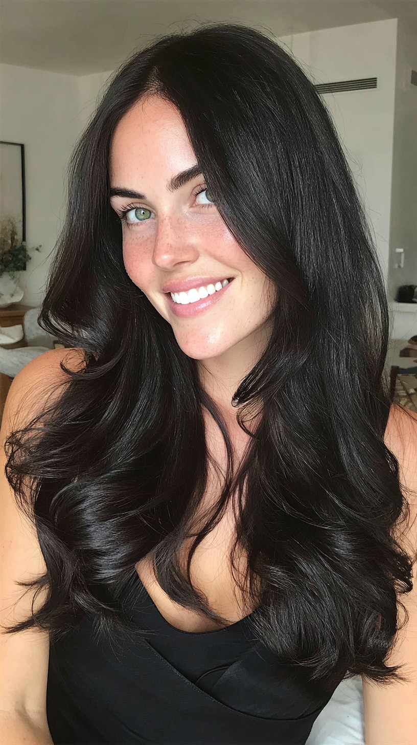Sleek Long Center-Part Blowout with S-Shaped Layered Ends