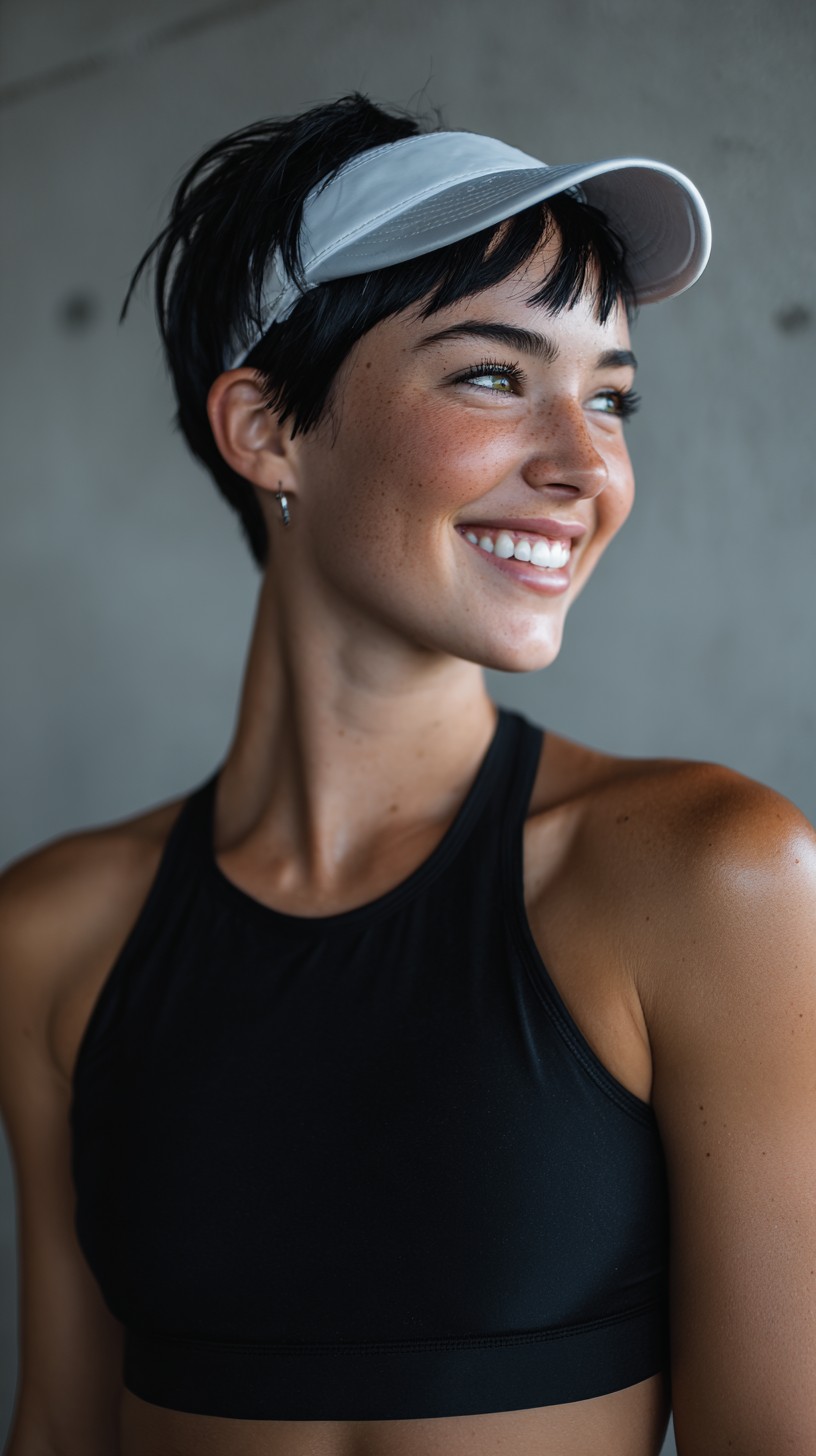 Textured Short Pixie with Micro Bangs and Visor-Friendly Lift