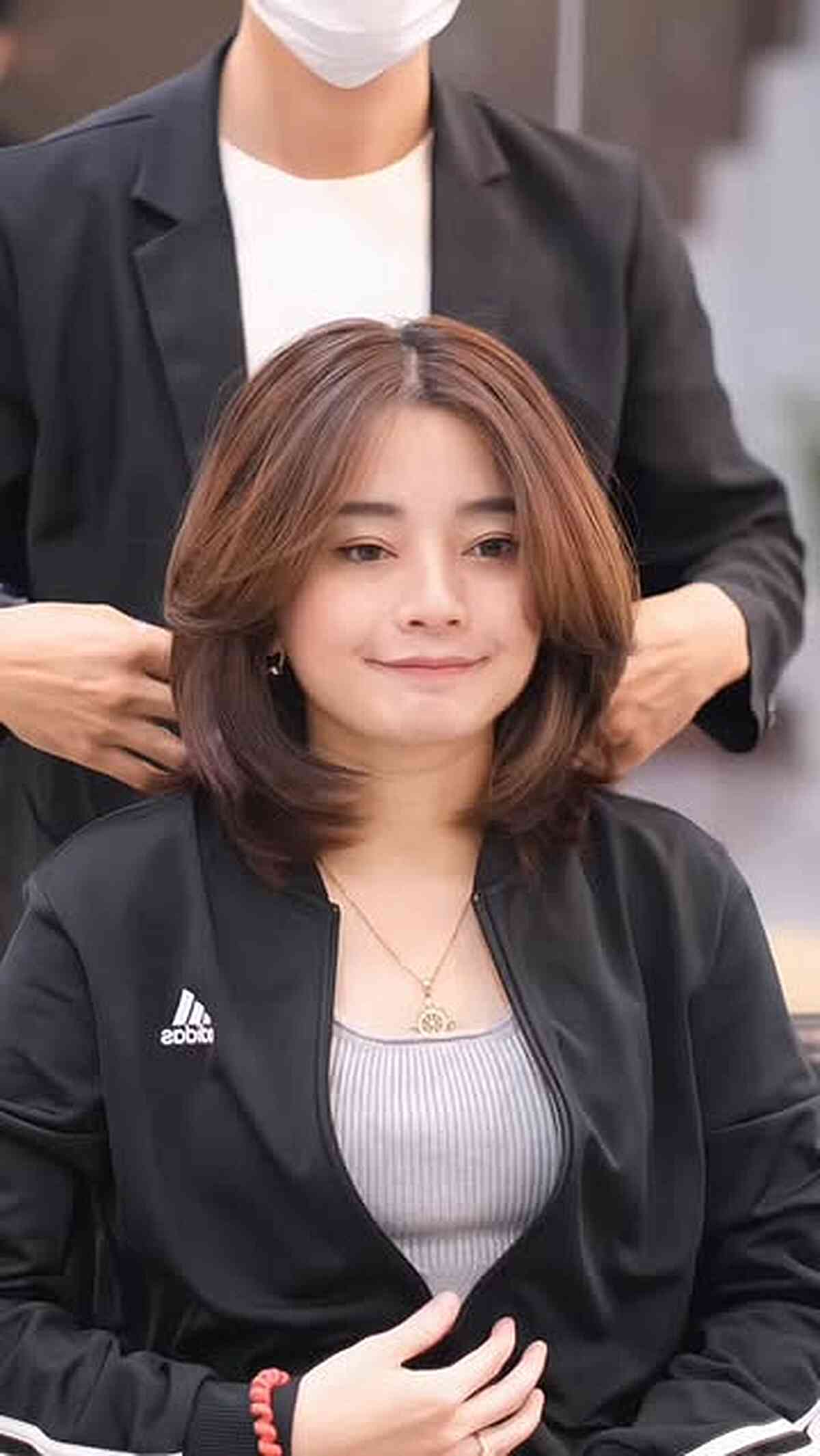 Chic Lob with Curtain Bangs