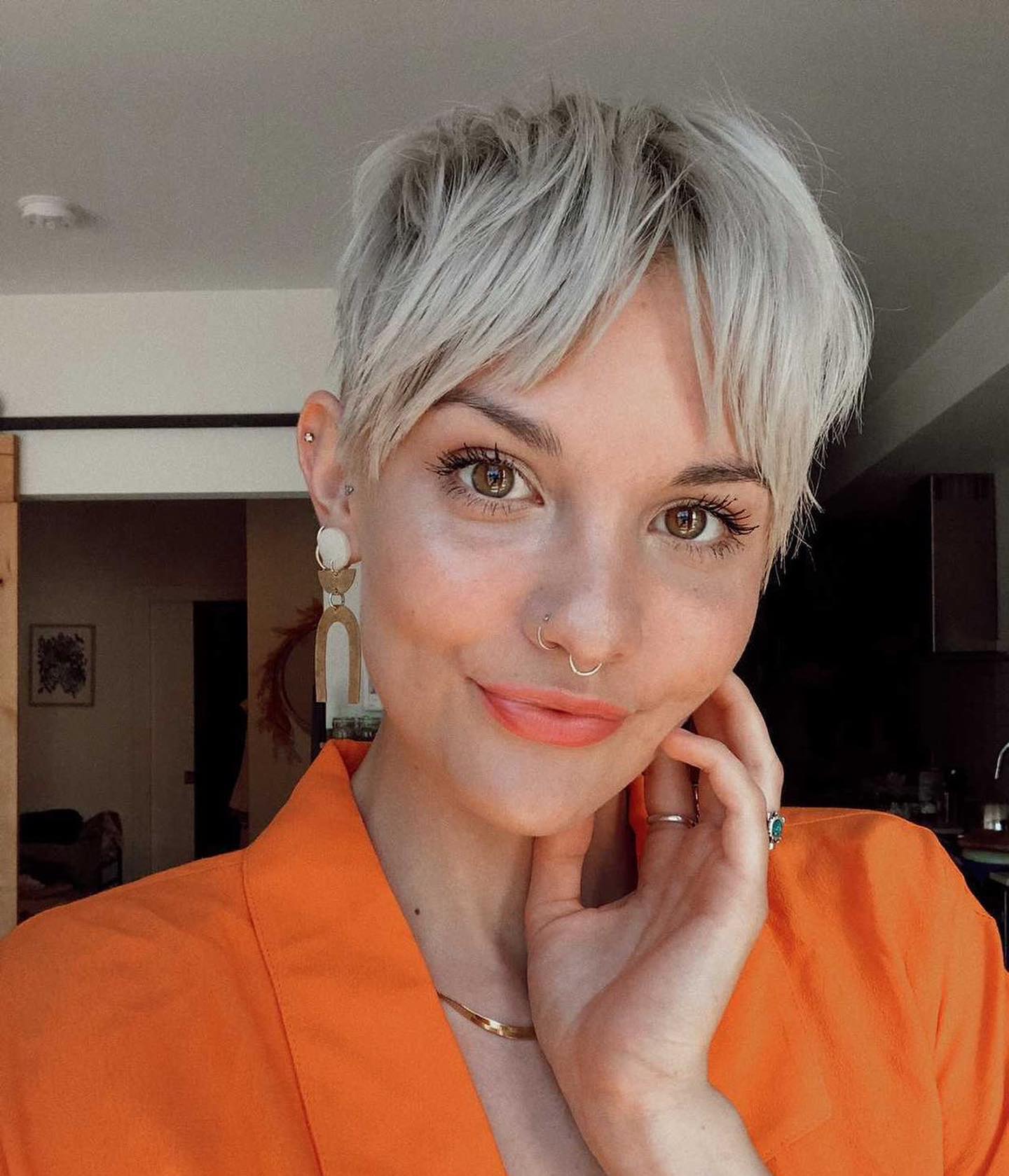 Platinum Feathered Pixie with Curtain Micro-Fringe and Tapered Nape