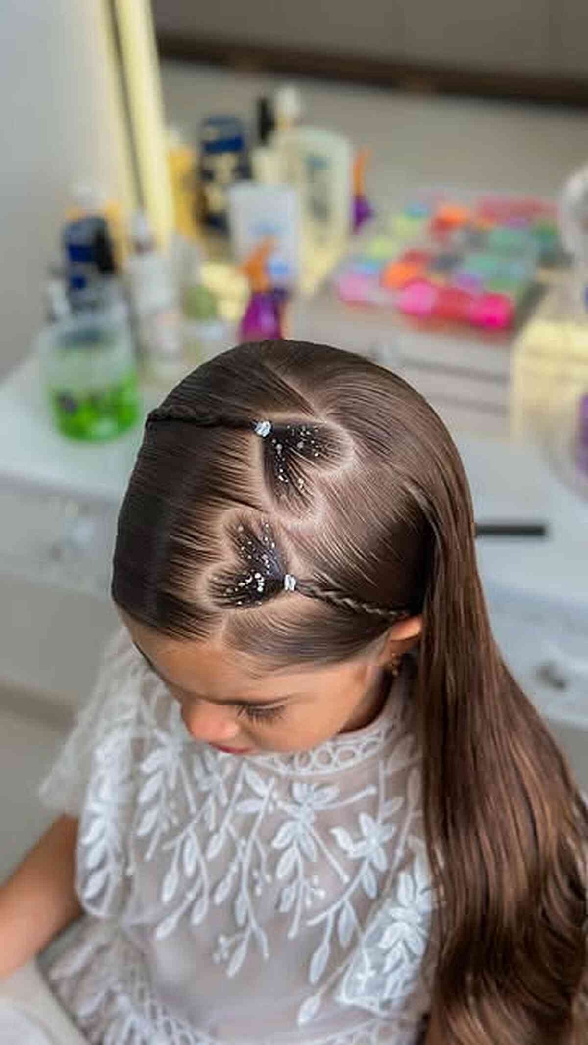 Sleek Heart Parting Design with Braided Accents