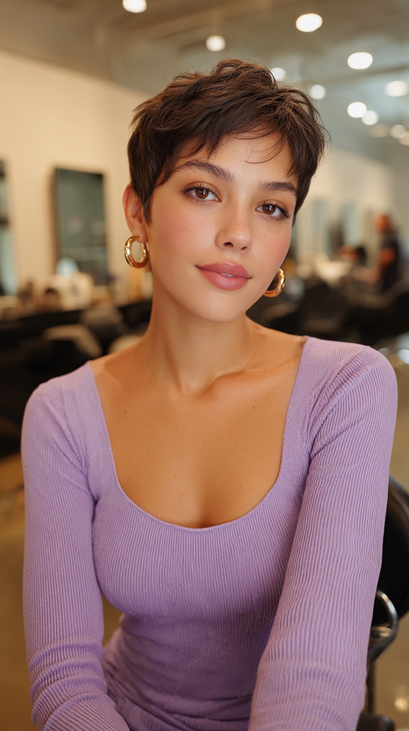 Soft Feathered Pixie with Textured Crown and Tapered Nape