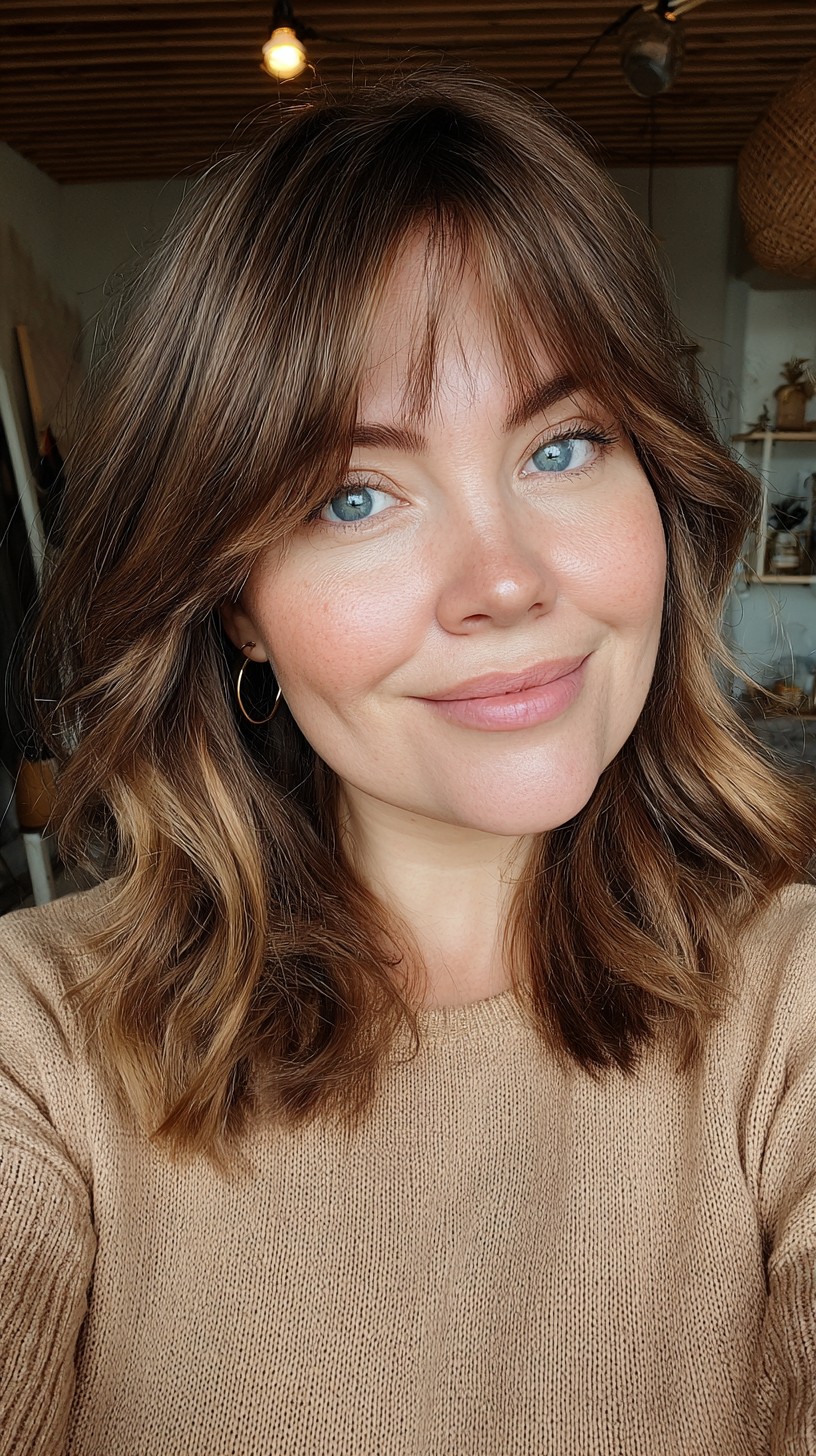 Bronde Shoulder-Grazing Layers with Wispy Micro-Fringe