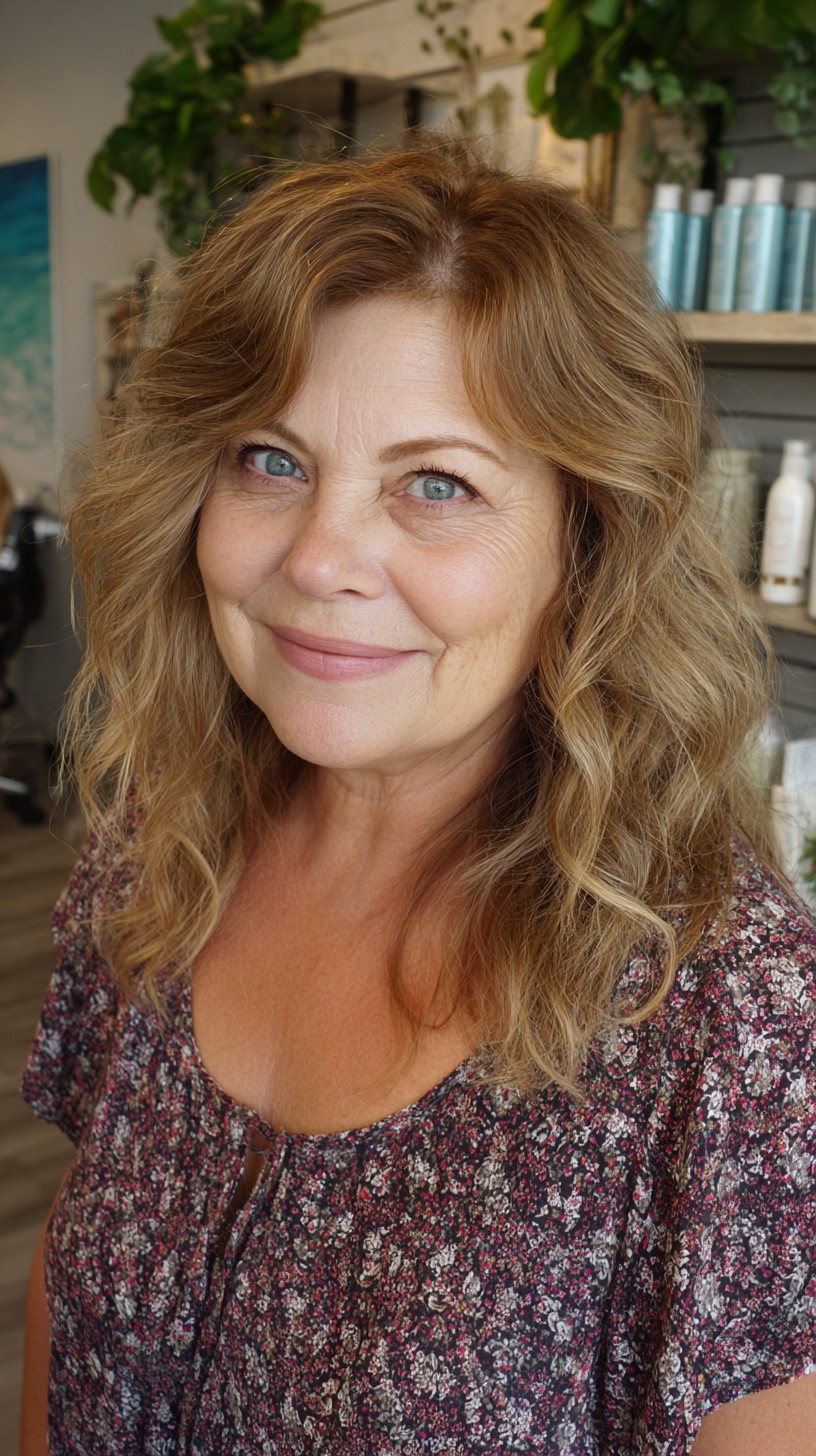 Caramel Layered Shoulder-Length Waves with Soft Face-Framing Curtain