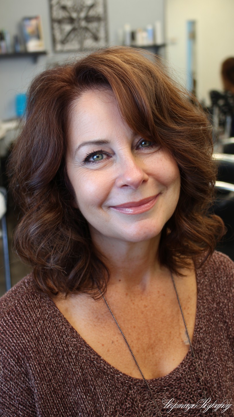 Chestnut Shoulder-Grazing Layered Lob with Lifted Side Part