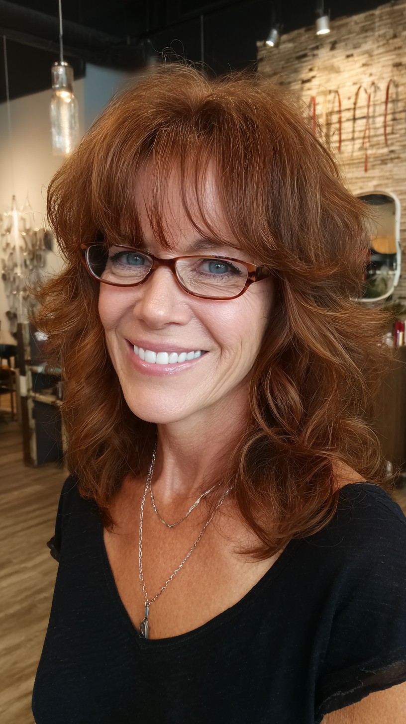 Feathered Auburn Collarbone-Length Layers with Frame-Friendly Fringe