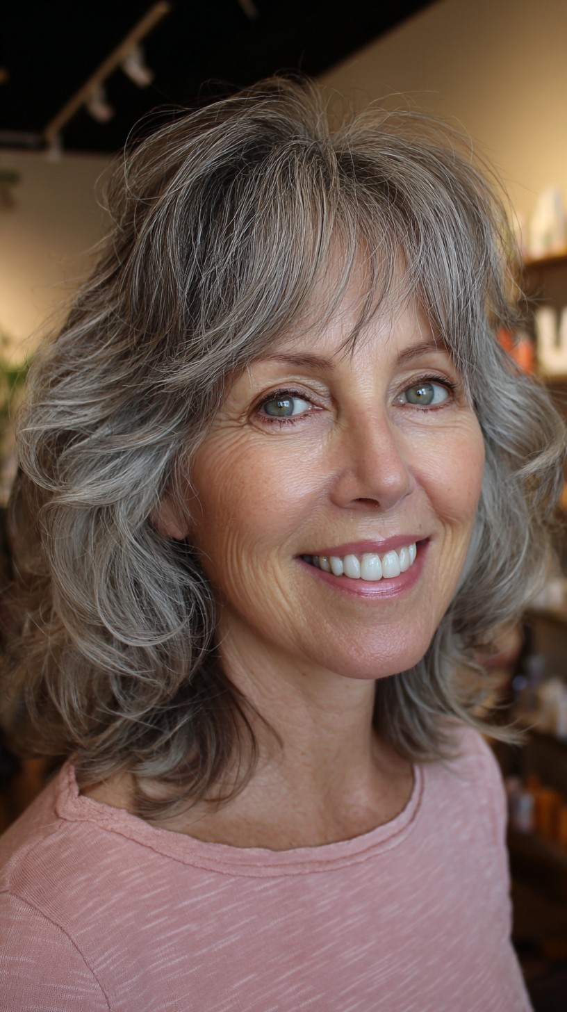 Feathered Shoulder-Length Shag with Curtain Fringe