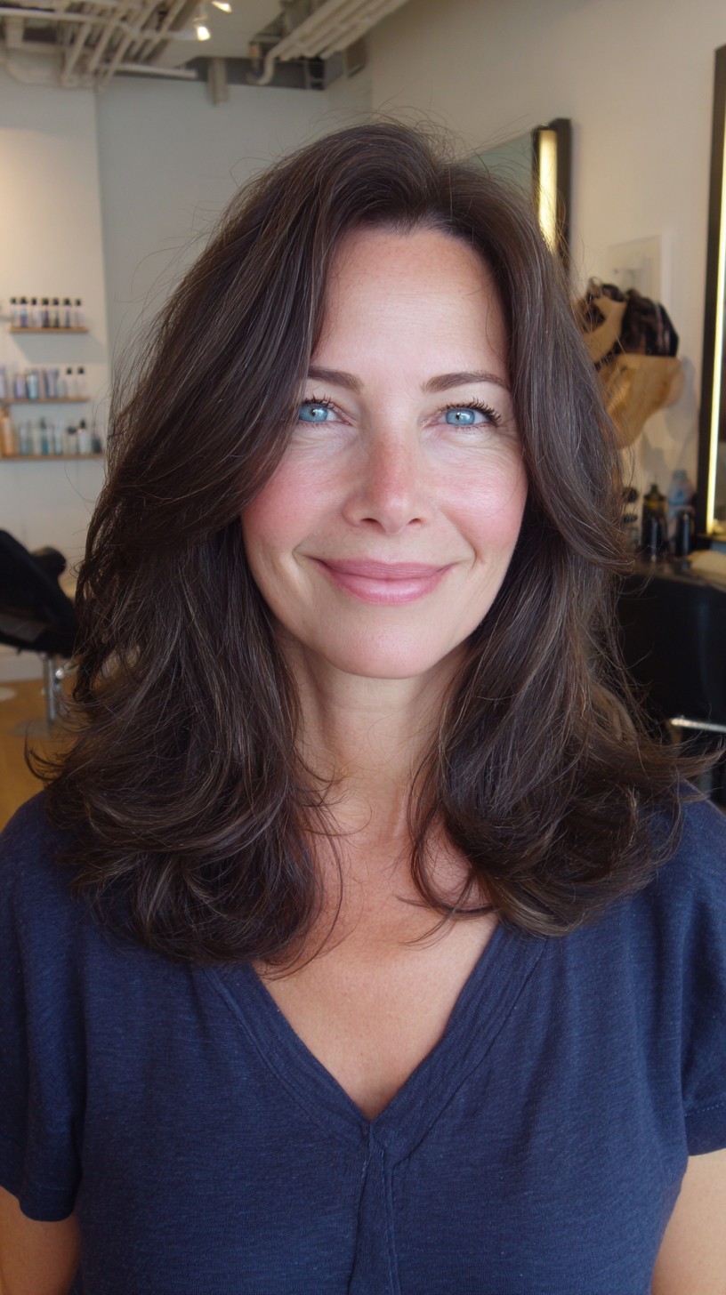 Medium-Length Feathered Layers with Curtain Face-Framing