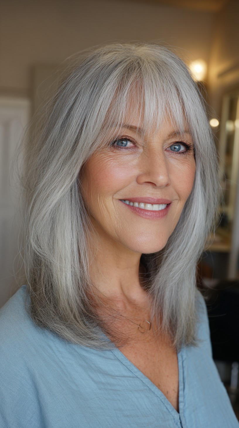 Mid-Length Silver Layers with Wispy Feathered Fringe
