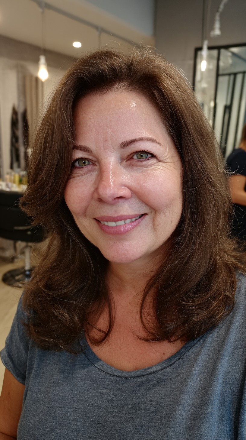 Root-Lifted Shoulder-Length Layers with Blown-Out Sweep