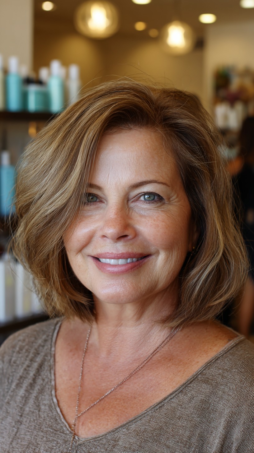 Rooted Caramel Face-Framing Shoulder Bob with Crown Lift