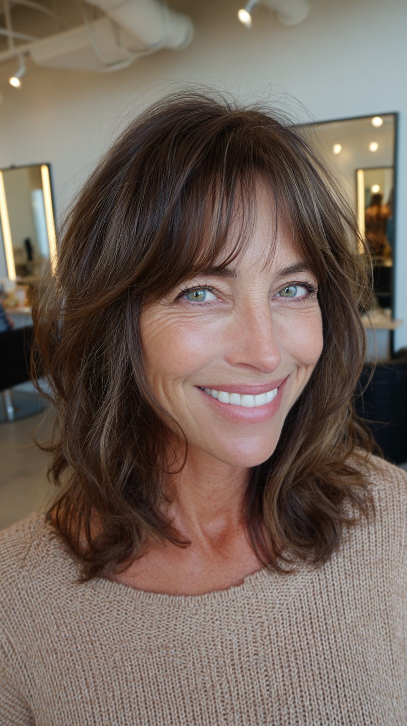 Shoulder-Grazing Layered Cut with Soft Babydoll Bangs