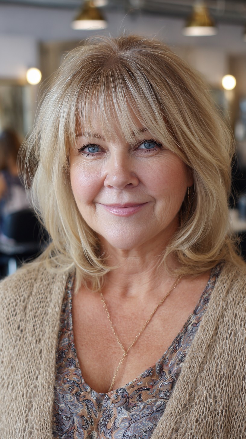 Shoulder-Length Feathered Layers with Soft Curtain Bangs